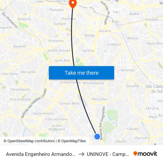 Avenida Engenheiro Armando de Arruda Pereira to UNINOVE - Campus Memorial map