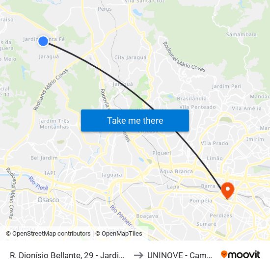 R. Dionísio Bellante, 29 - Jardim Santa Fé, São Paulo to UNINOVE - Campus Memorial map