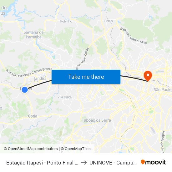Estação Itapevi - Ponto Final Amador Bueno to UNINOVE - Campus Memorial map