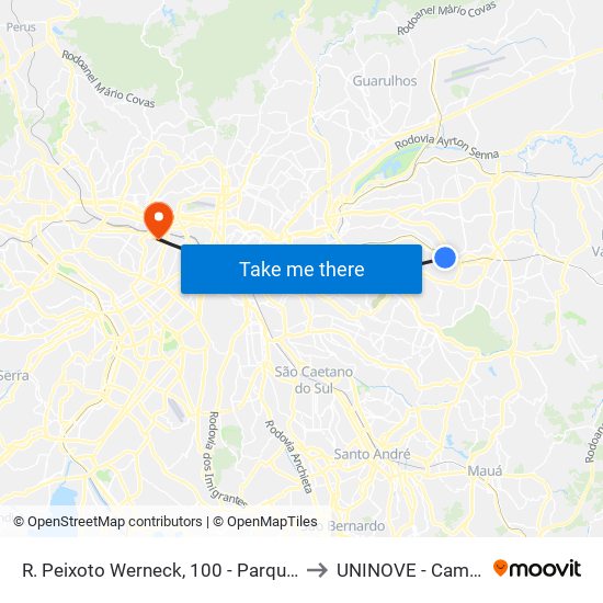 R. Peixoto Werneck, 100 - Parque Artur Alvim, São Paulo to UNINOVE - Campus Memorial map