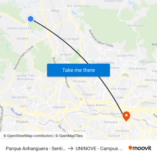 Parque Anhanguera - Sentido Perus to UNINOVE - Campus Memorial map