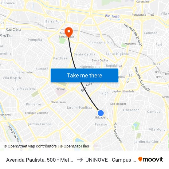 Avenida Paulista, 500 • Metrô Brigadeiro to UNINOVE - Campus Memorial map