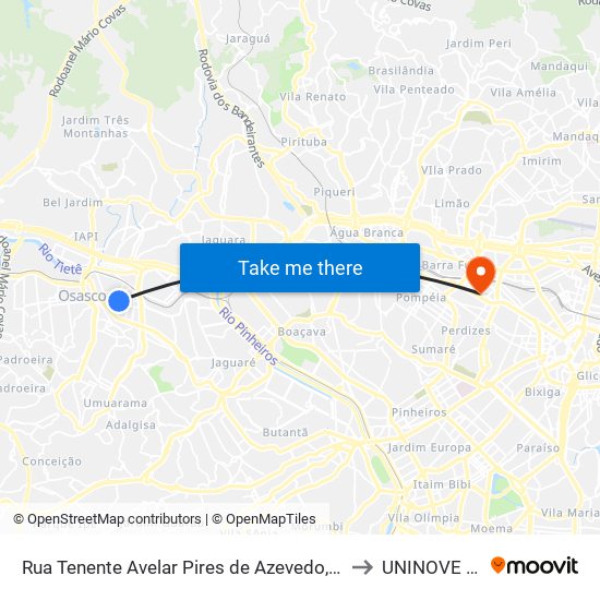 Rua Tenente Avelar Pires de Azevedo, Centro, Osasco - São Paulo, 06013, Brasil - Centro, Osasco to UNINOVE - Campus Memorial map