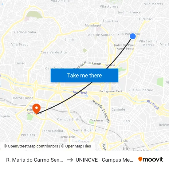 R. Maria do Carmo Sene, 240 to UNINOVE - Campus Memorial map