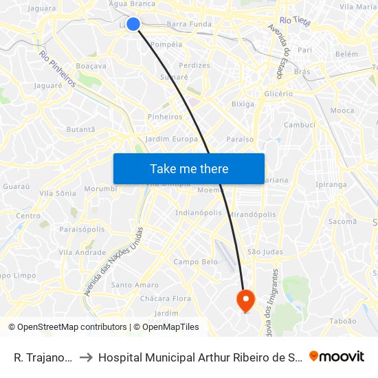 R. Trajano 55 to Hospital Municipal Arthur Ribeiro de Saboya map