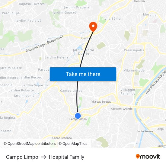 Campo Limpo to Hospital Family map