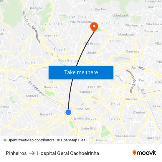 Pinheiros to Hospital Geral Cachoeirinha map