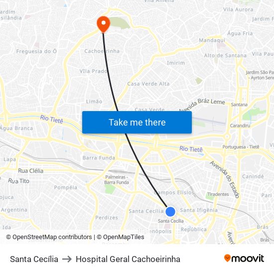 Santa Cecília to Hospital Geral Cachoeirinha map