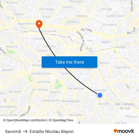 Sacomã to Estádio Nicolau Alayon map