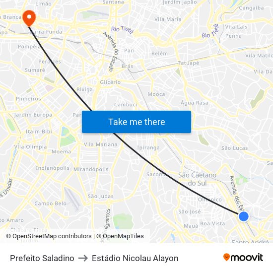 Prefeito Saladino to Estádio Nicolau Alayon map