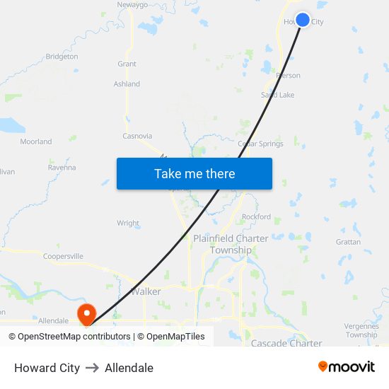 Howard City to Allendale map