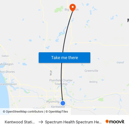 Kentwood Station - Woodland to Spectrum Health Spectrum Health Big Rapids Hospital map