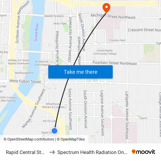 Rapid Central Station to Spectrum Health Radiation Oncology map