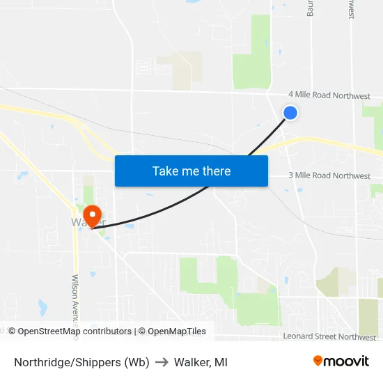 Northridge/Shippers (Wb) to Walker, MI map