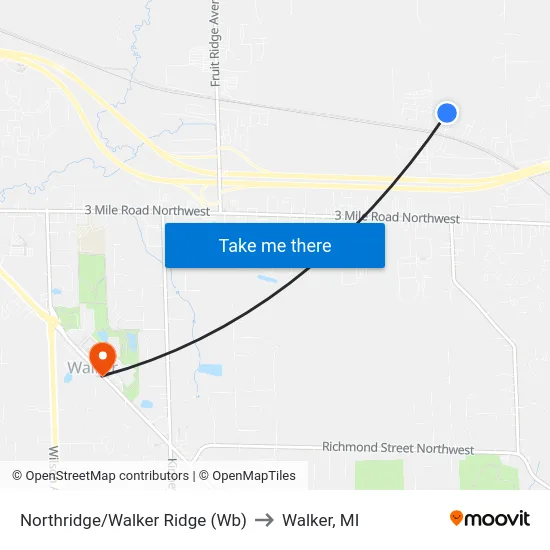 Northridge/Walker Ridge (Wb) to Walker, MI map