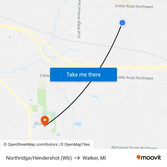 Northridge/Hendershot (Wb) to Walker, MI map