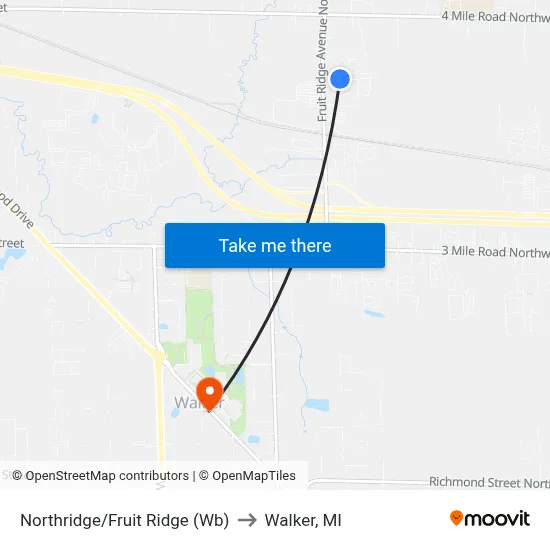 Northridge/Fruit Ridge (Wb) to Walker, MI map