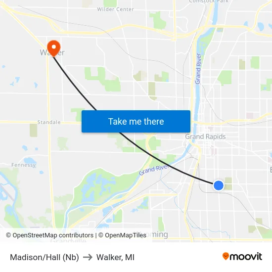 Madison/Hall (Nb) to Walker, MI map