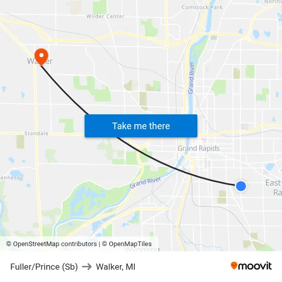 Fuller/Prince (Sb) to Walker, MI map