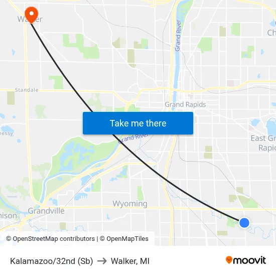 Kalamazoo/32nd (Sb) to Walker, MI map