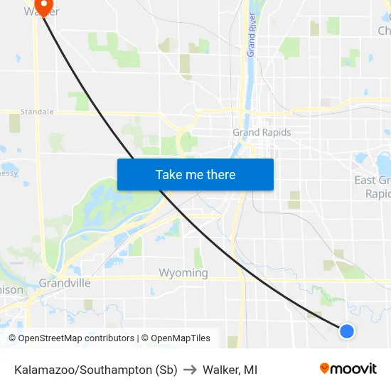 Kalamazoo/Southampton (Sb) to Walker, MI map