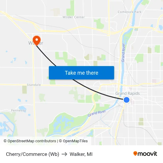Cherry/Commerce (Wb) to Walker, MI map