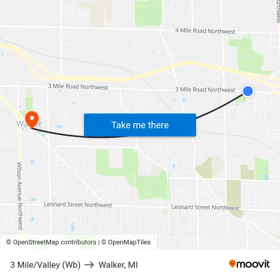 3 Mile/Valley (Wb) to Walker, MI map