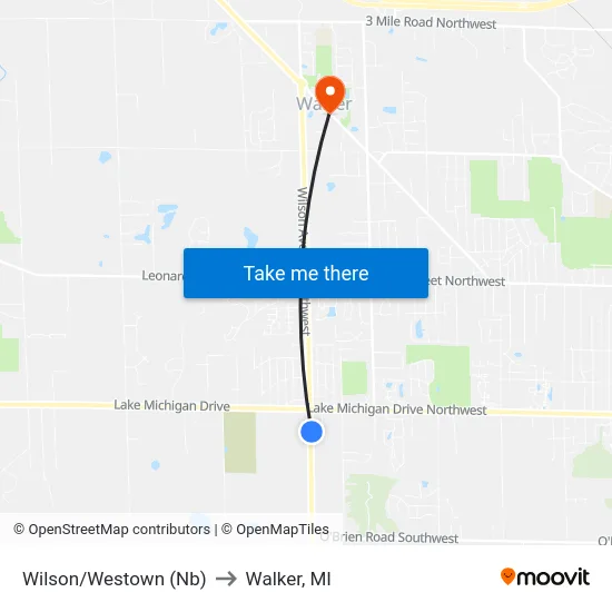 Wilson/Westown (Nb) to Walker, MI map