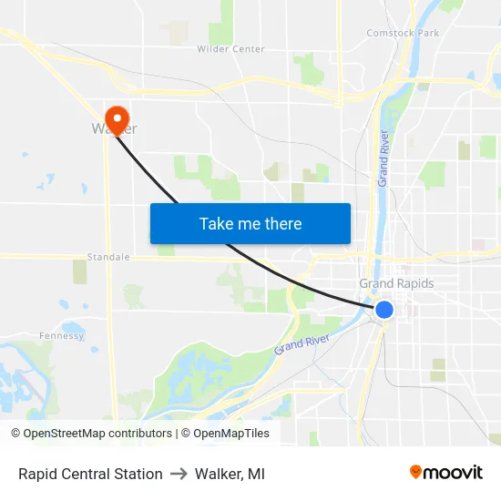 Rapid Central Station to Walker, MI map