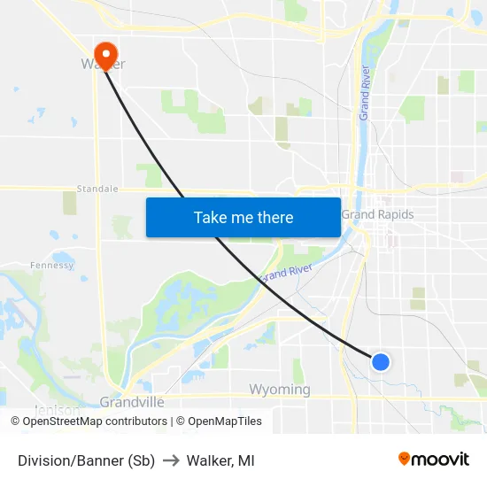 Division/Banner (Sb) to Walker, MI map