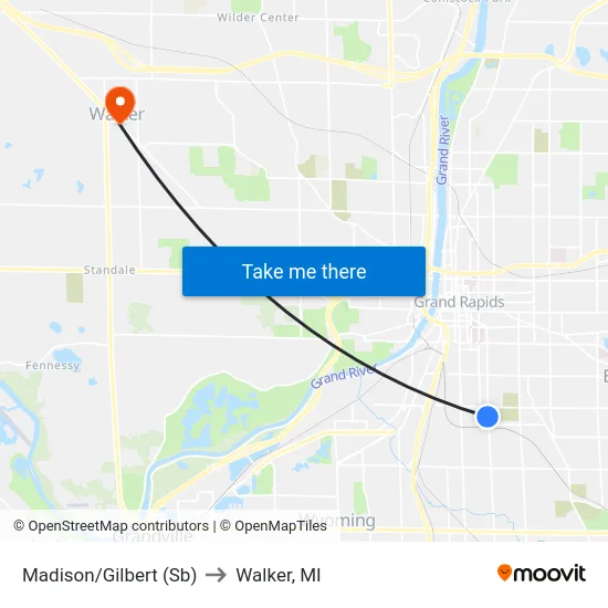 Madison/Gilbert (Sb) to Walker, MI map