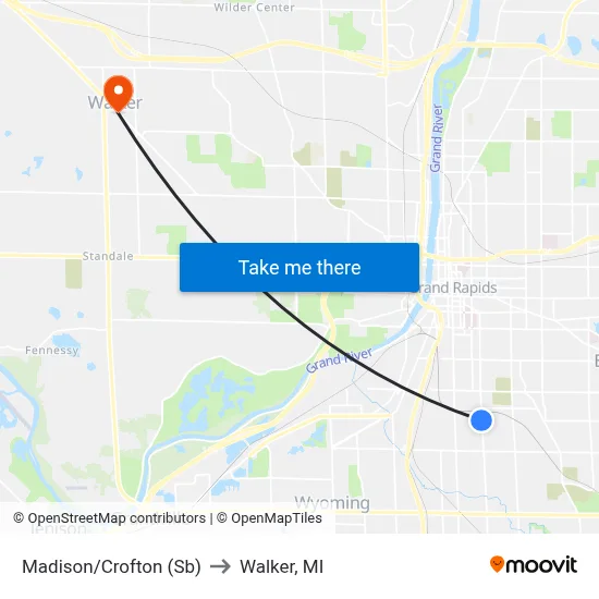 Madison/Crofton (Sb) to Walker, MI map