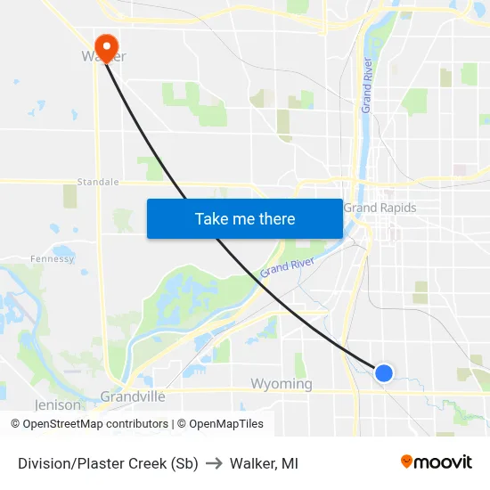 Division/Plaster Creek (Sb) to Walker, MI map
