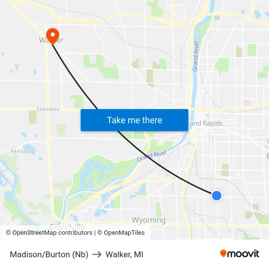 Madison/Burton (Nb) to Walker, MI map