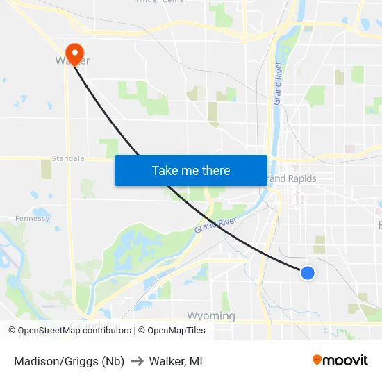 Madison/Griggs (Nb) to Walker, MI map