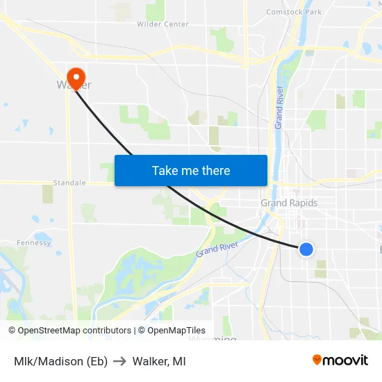 Mlk/Madison (Eb) to Walker, MI map