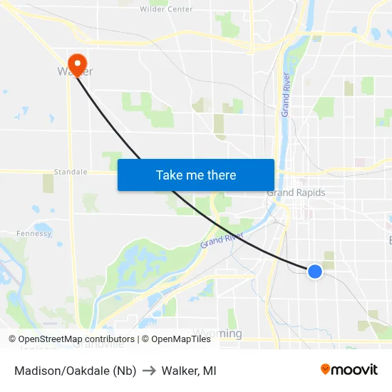 Madison/Oakdale (Nb) to Walker, MI map