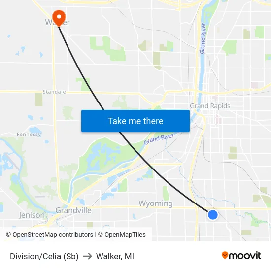 Division/Celia (Sb) to Walker, MI map