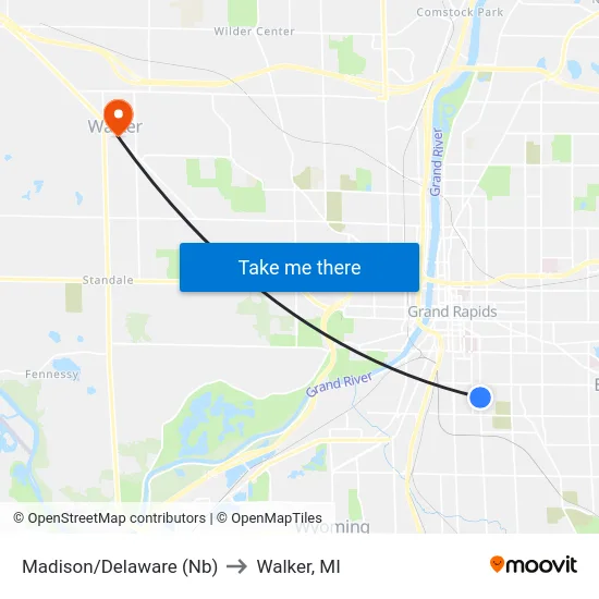 Madison/Delaware (Nb) to Walker, MI map