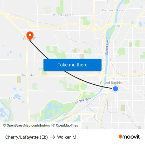 Cherry/Lafayette (Eb) to Walker, MI map