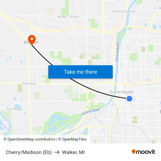 Cherry/Madison (Eb) to Walker, MI map