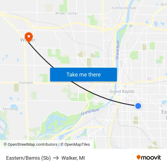 Eastern/Bemis (Sb) to Walker, MI map