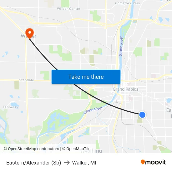 Eastern/Alexander (Sb) to Walker, MI map
