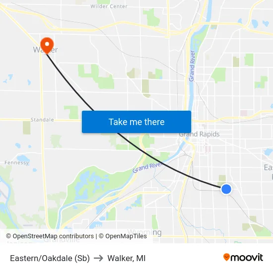Eastern/Oakdale (Sb) to Walker, MI map