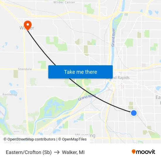 Eastern/Crofton (Sb) to Walker, MI map