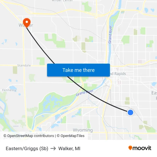 Eastern/Griggs (Sb) to Walker, MI map