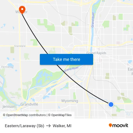 Eastern/Laraway (Sb) to Walker, MI map