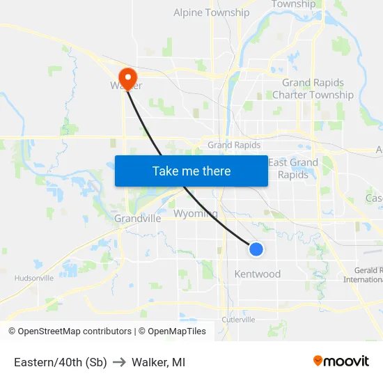 Eastern/40th (Sb) to Walker, MI map