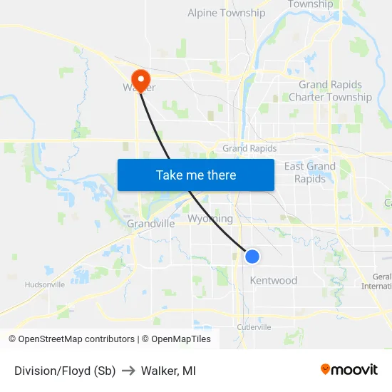 Division/Floyd (Sb) to Walker, MI map