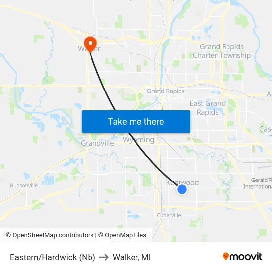 Eastern/Hardwick (Nb) to Walker, MI map